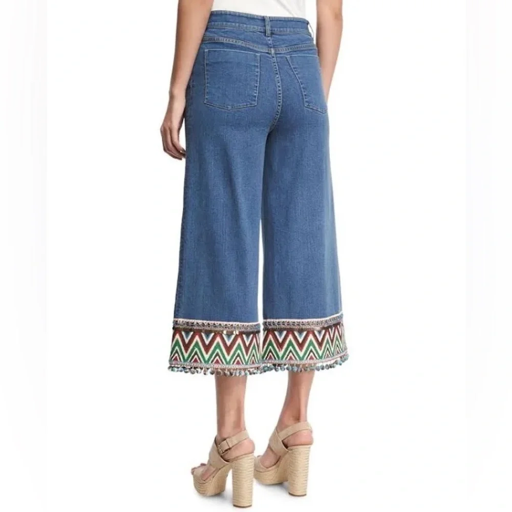 Alice + Olivia Beta Pom Pom High Waist Wide Leg Cropped Jeans Size 28 - Picture 4 of 9